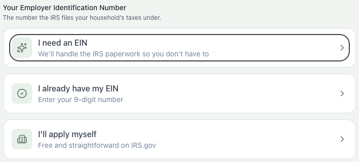 The same box on the Plus Annual plan, with the I need an EIN option ringed; it says we'll handle the IRS paperwork so you don't have to.
